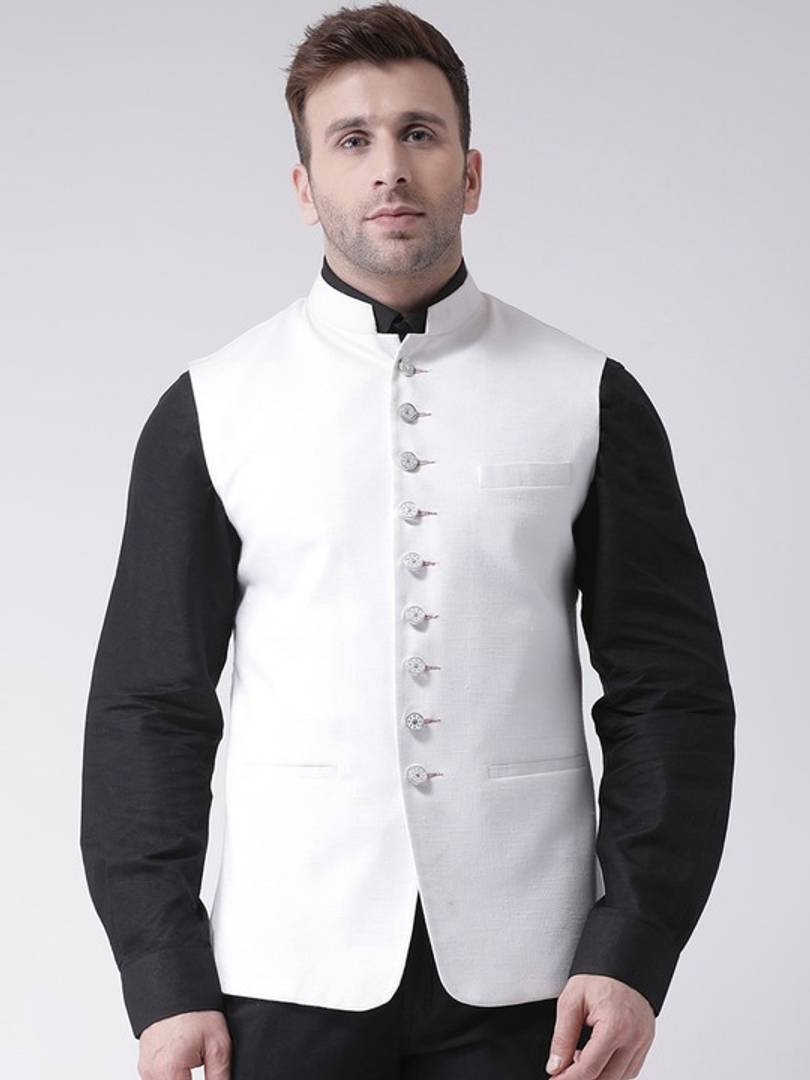 Men's White Viscose
Solid
Nehru Jackets